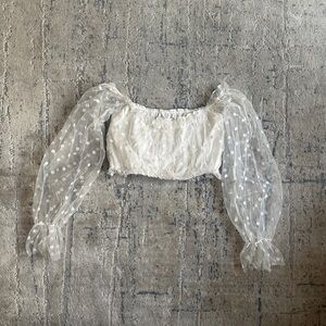 Elegant White Sheer Sleeve Women's Top